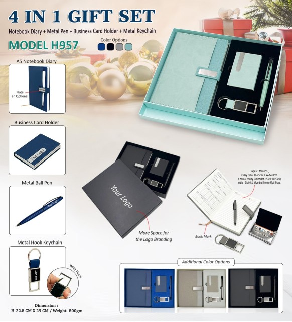 4 in 1 gift set model h957 diary, card holder, ball pen, keychain